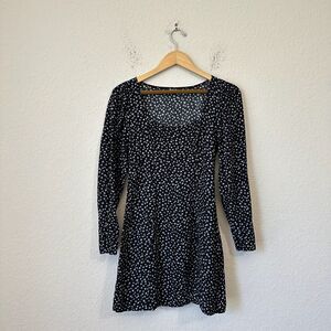 MADEWELL Seamed Long Sleeve Mini Dress in True Black Ditsy Floral